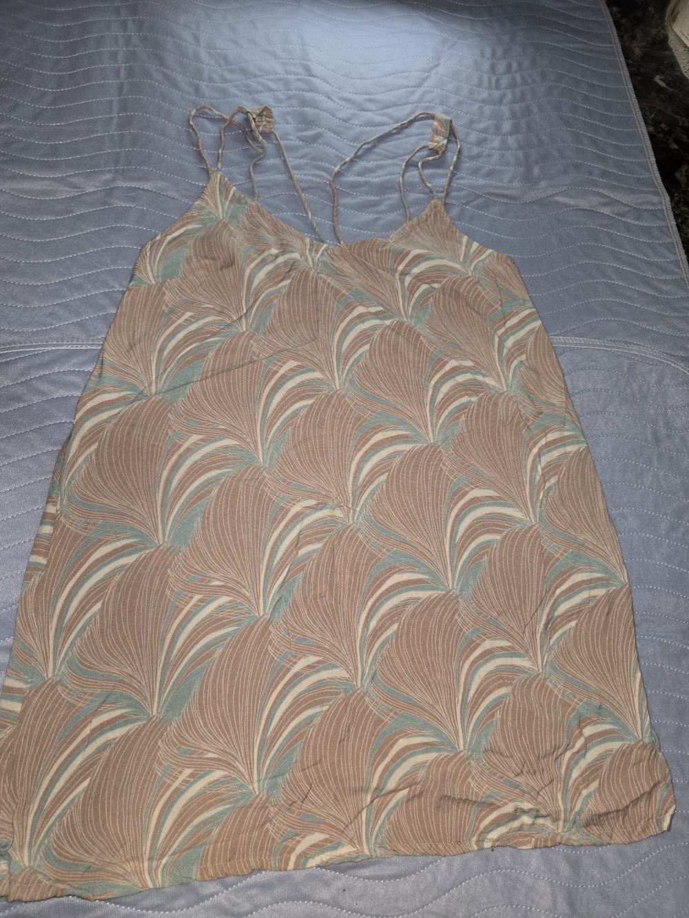 RVCA Tan Dress with Teal and Cream Swirl Print
